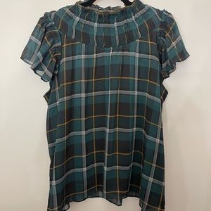 Ann Taylor Plaid Blouse Sleeveless XL